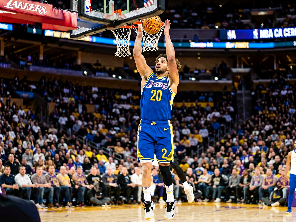 NBA篮球比赛现场，球员扣篮瞬间的体育新闻配图